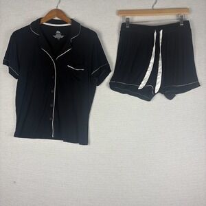 Blis‎ Pajama Set Womens Large Black Short Sleeve Top & Shorts Lounge Retro